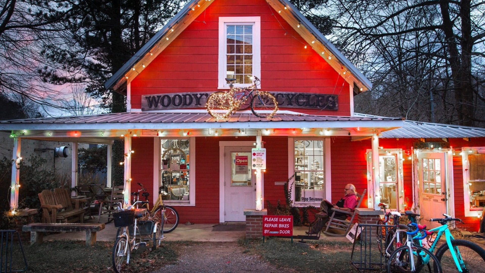 Outside of Woody's Bicycle Shop